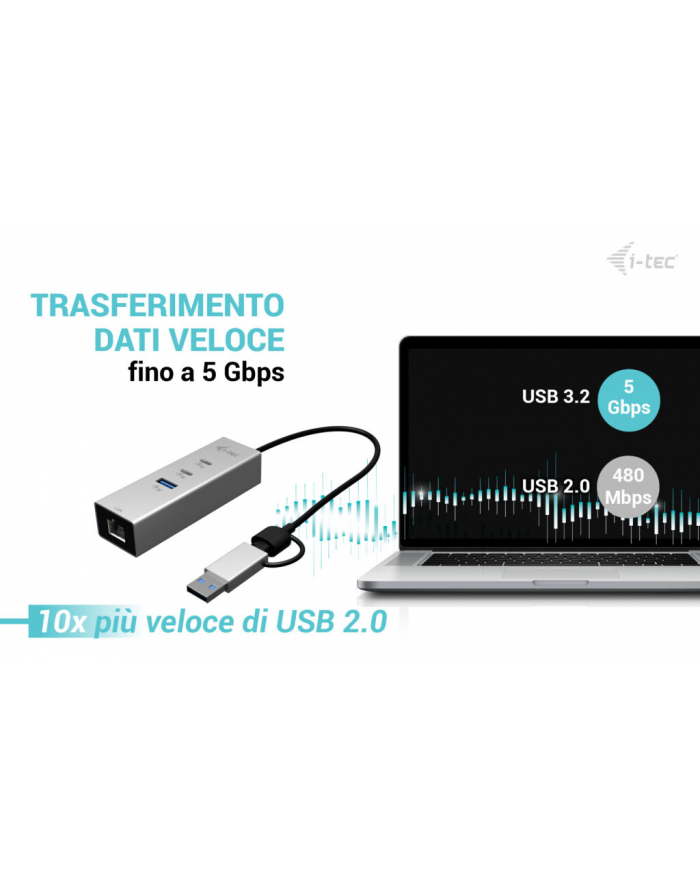 i-tec Hub metalowy USB-C/USB-A 3 2x USB-C/1x USB-A / 2.5GLAN główny