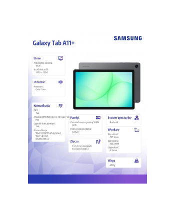 samsung Tablet Galaxy Tab A11+ X230 10.9 cala Wi-Fi 6/128GB Szary nr 1