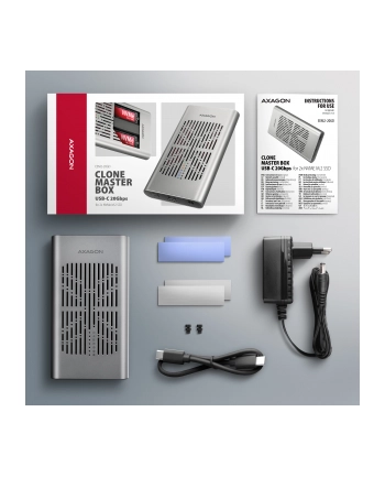 axagon EEM2-20GD Obudowa zewnętrzna aluminiowa USB-C 3.2 Gen2x2, Dual NVMe M.2 SSD 20gbps, Clone Master