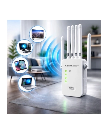 qoltec Wzmacniacz sygnału WiFi | Repeater | Access Point | 300Mb/s | 6  anten | 2xRJ45 nr 1