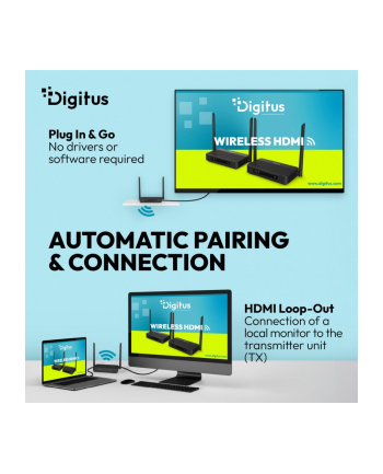 digitus Przedłużacz / Extender HDMI bezprzewodowy z KVM do 100m | UHD 4K@60Hz | Audio | Niskie opóźnienie 16ms (Zestaw) nr 1