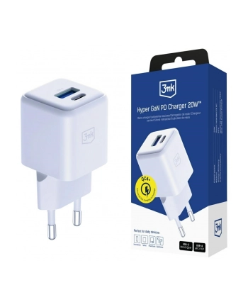 3mk Ładowarka sieciowa Hyper GaN 20W 1xUSB-A 1xUSB-C PD QC4+ biała