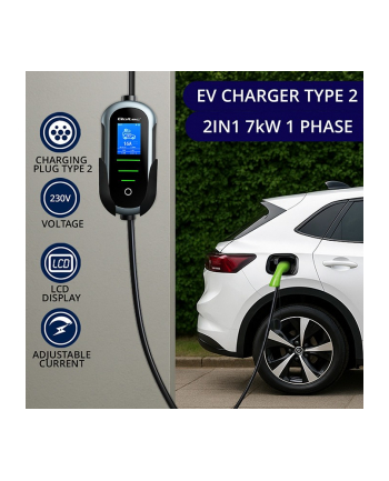 qoltec Ładowarka do samochodu elektrycznego EV i hybryd | 7kW | 230V |  CEE 32A | Wi-Fi | TUYA | LCD | 5m