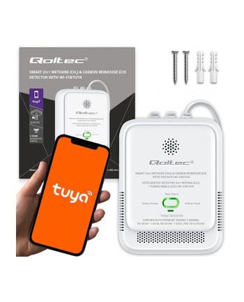qoltec Czujnik wycieku gazu ziemnego i tlenku węgla (czadu) | Tuya | Wi-Fi | alarm 85dB | LED