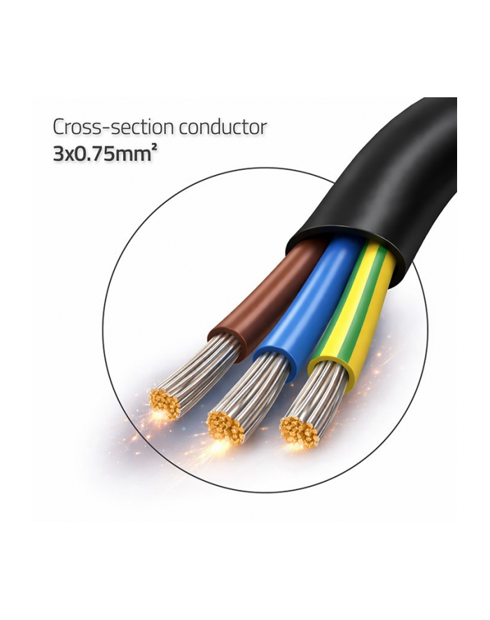 qoltec Kabel zasilający SCHUKO CEE 7/7 (E/F) | miedź Cu | odizolowany lutowany | 3x0.75mm2 | 1.8m główny