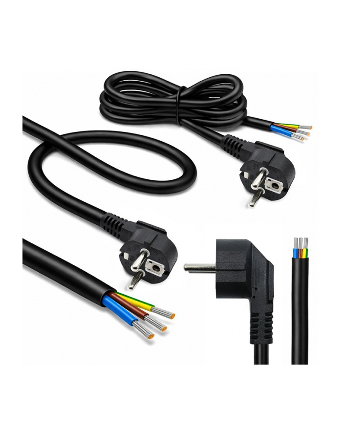 qoltec Kabel zasilający | wtyczka kątowa SCHUKO CEE 7/7 (E/F) | miedź Cu odizolowany lutowany | 3x1.5mm2 | 3m główny