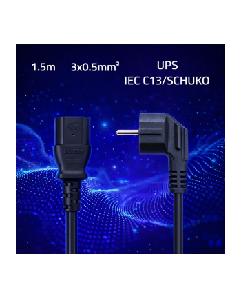 qoltec Kabel zasilający | wtyczka kątowa SCHUKO CEE 7/7 (E/F) | IEC C13 | 3x0.5mm2 | czysta miedź | 1.5m