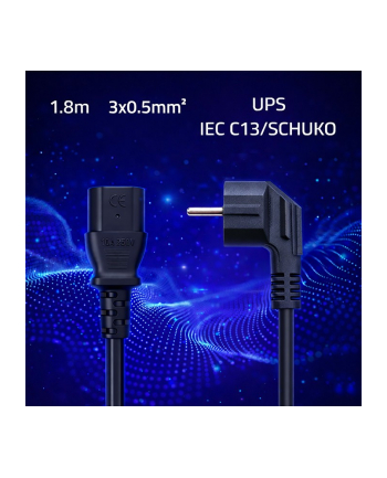 qoltec Kabel zasilający | wtyczka kątowa SCHUKO CEE 7/7 (E/F) |  IEC C133x0.5mm2 | czysta miedź Cu | 1.8m