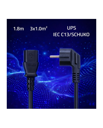 qoltec Kabel zasilający | wtyczka kątowa SCHUKO CEE 7/7 (E/F) | IEC C13 | 3x1.0mm2 | czysta miedź Cu | 1.8m