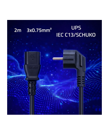 qoltec Kabel zasilający | wtyczka kątowa SCHUKO CEE 7/7 (E/F) | IEC C13 | 3x0.75mm2 | Czysta miedź Cu | 2m
