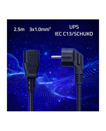 qoltec Kabel zasilający | wtyczka kątowa SCHUKO CEE 7/7 (E/F) | IEC C13 | 3x1.0mm2 | Czysta miedź Cu | 2.5m