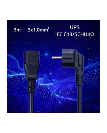 qoltec Kabel zasilający | wtyczka kątowa SCHUKO CEE 7/7 (E/F) | IEC C13 | 3x1.0mm2 | Czysta miedź Cu | 3m