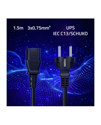 qoltec Kabel zasilający SCHUKO CEE 7/7 (E/F) | IEC C13 | 3x0.75mm2 | Czysta miedź Cu | 1.5m