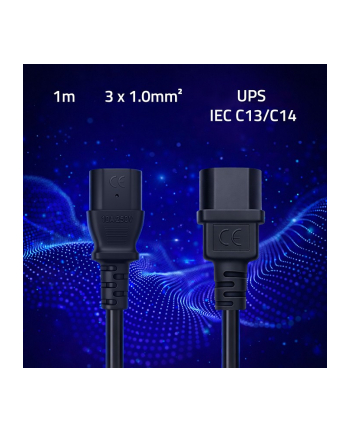 qoltec Kabel zasilający IEC C13 | C14 | 3x1.0mm2 | Czysta miedź Cu | 1m