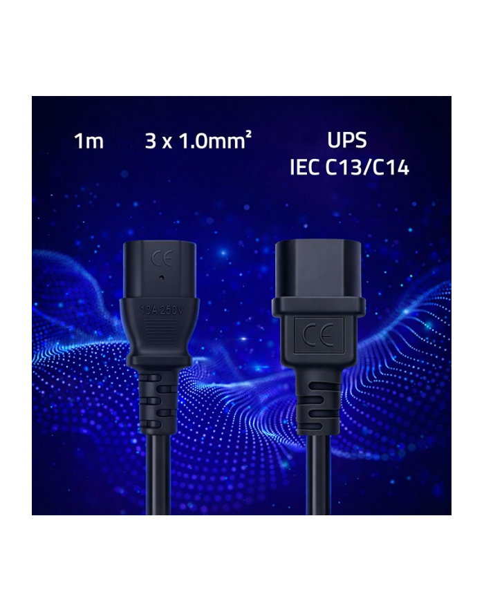 qoltec Kabel zasilający IEC C13 | C14 | 3x1.0mm2 | Czysta miedź Cu | 1m główny