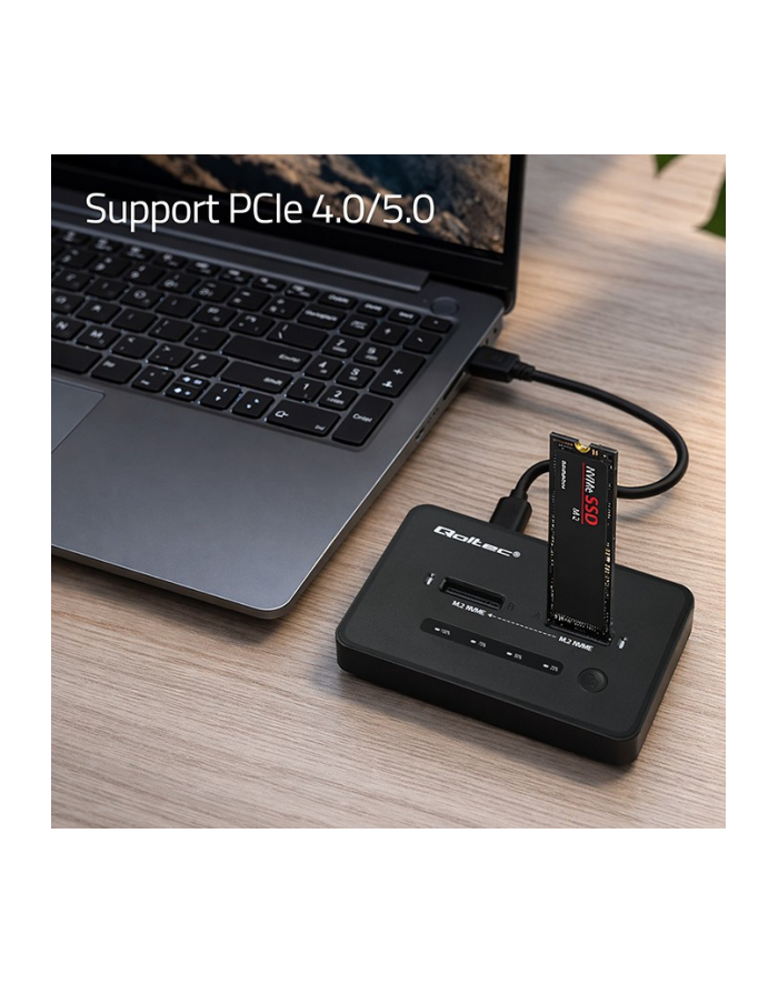 qoltec Stacja dokujšca dysków SSD M.2 NVMe | PCIe | USB-C | 20Gb/s |    DUAL 2x8TB | klonowanie offline główny