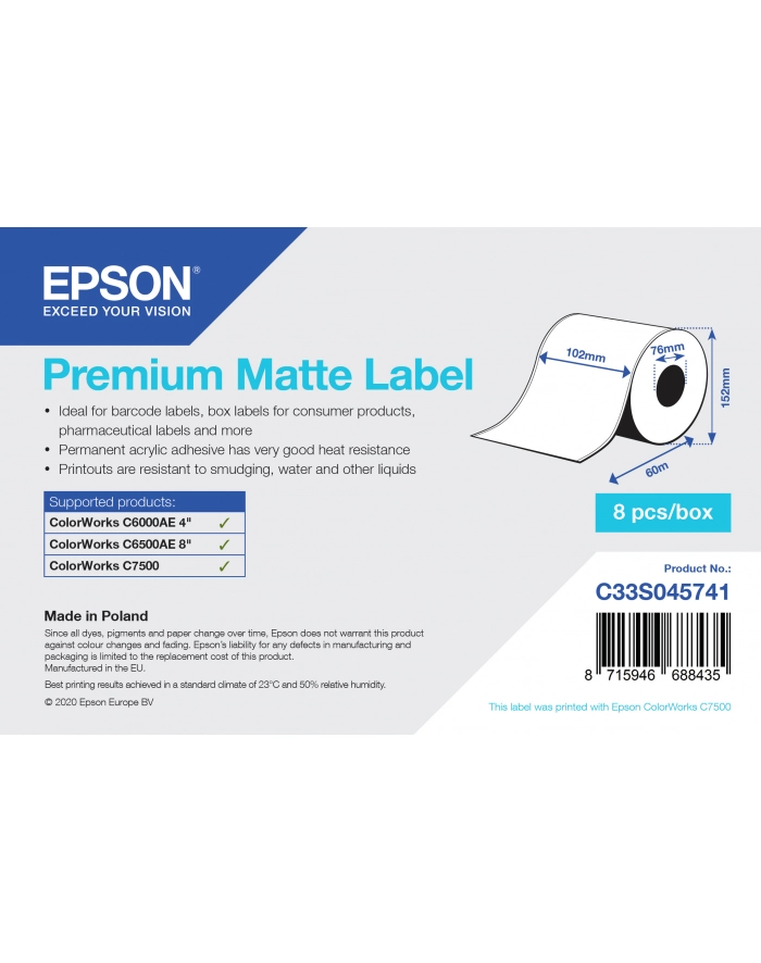 Epson Premium Matte Label - Continuous Roll: 102mm x 60m C33S045741 główny