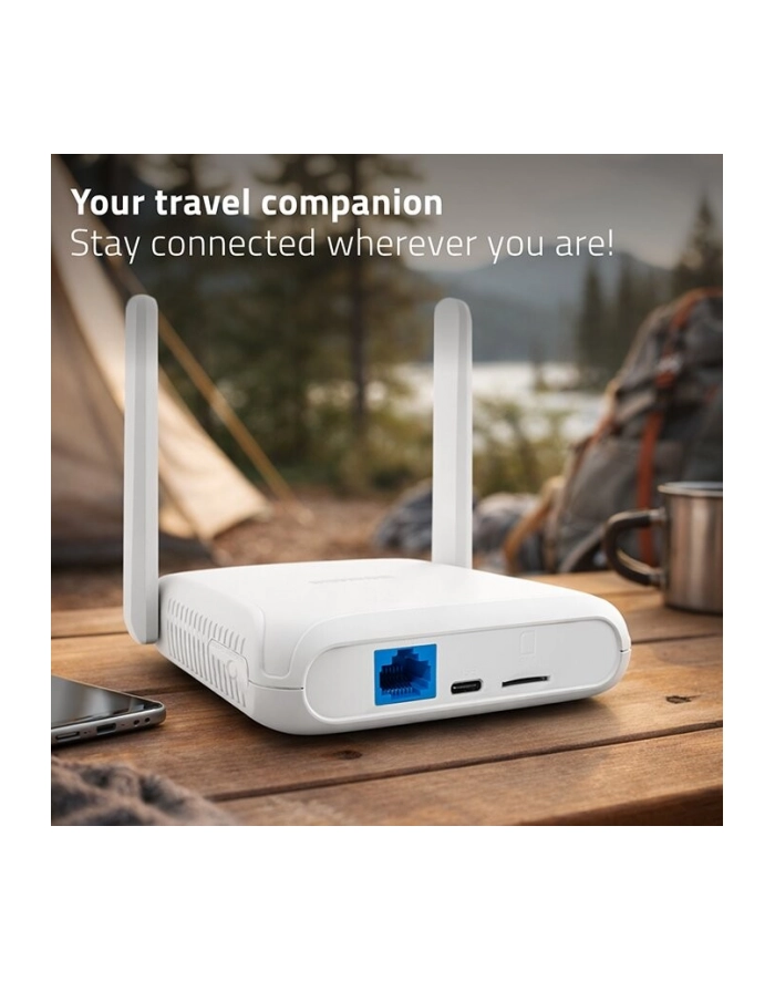 qoltec Router Home'Travel 4G LTE WiFi 6 | AX300 | 2.4GHz | Dual Antena |USB-C | Micro SIM główny