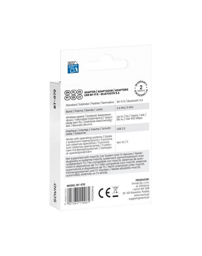 savio Adapter USB WiFi 6 Bluetooth 5.4 BT- 070 główny