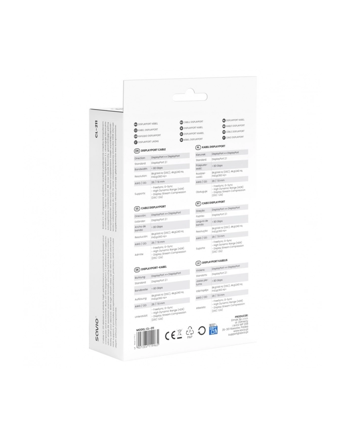savio Kabel CL-211 Displayport 2.1 3m główny