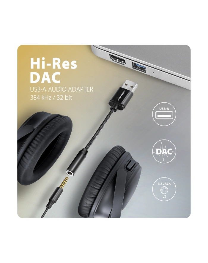 axagon ADA-HA Zewnętrzna karta dźwiękowa USB-A 32bit DAC, 384kHz, 3.5mm (F) złącze główny