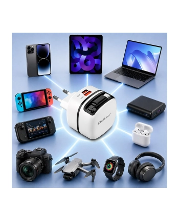 qoltec Ładowarka sieciowa GaN 65W | USB-C PD PPS | 5-20V | 3-3.25A |    wysuwany kabel nr 1