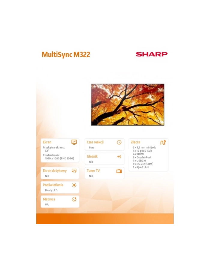 sharp Monitor MultiSync M322 32 cale 24/7 główny