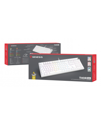 Genesis Thor 404 biała RGB Gateron Yellow Pro klawiatura mechaniczna | Qwerty | USB | 11 klawiszy multimedialnych | podświetlenie RGB | Gateron Yellow Pro | Hot-Swap | biała nr 2