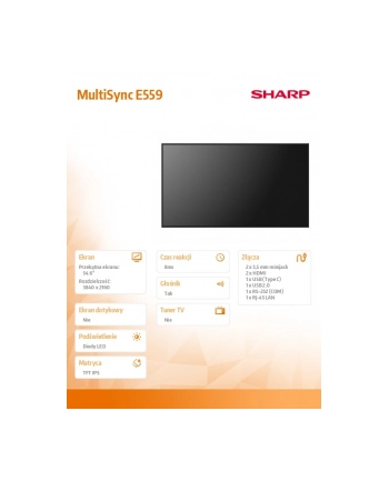 sharp Monitor wielkoformatowy MultiSync E559 55 '' UHD 16/7 350cd/m2
