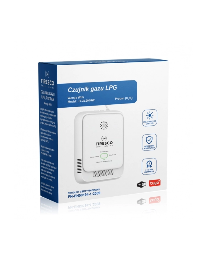 firesco Czujnik gazu propanu, propan-butanu (LPG)Tuya/WiFi   JY-ZL2010W, czujnik gazu propanu, propan-butanu z funkcją komunikacji, domowy czujnik główny