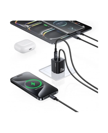 usams Ładowarka sieciowa JC Series CC261 20W GaN Fast Charger wbudowanykabel USB-C czarna