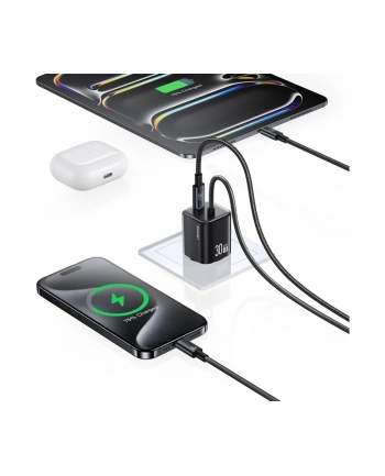 usams Ładowarka sieciowa JC Series CC264 30W GaN Fast Charge wbudowany kabel USB-C biała