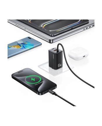 usams Ładowarka sieciowa JC Series CC266 65W GaN Fast Charger wbudowanykabel USB-C czarny