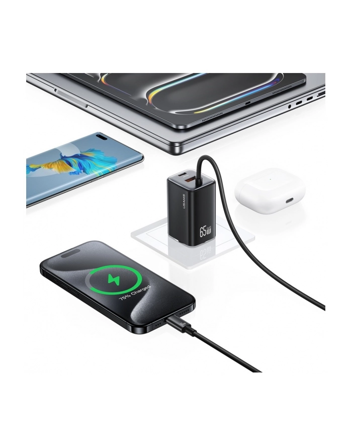 usams Ładowarka sieciowa JC Series CC266 65W GaN Fast Charger wbudowanykabel USB-C biała główny