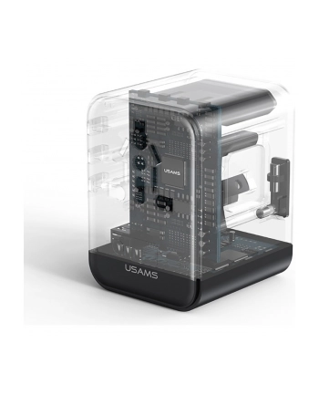 usams Ładowarka Travel Adapter 25W US/AU/EU/UK 2xUSB-C czarny 4w1
