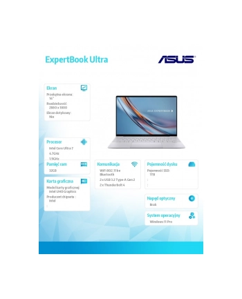 asus Laptop ExpertBook Ultra B9406CAA-TH0246X -  Core ultra 7 356H/32GB/1TB/14' WQXGA+/Tandem OLED/600 nits/Touch screen/Win 11 PRO/3YRS nr 1