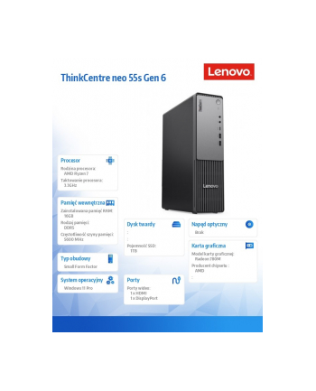lenovo Komputer ThinkCentre Neo 55s G6 SFF 13G0001FPB W11Pro 7 250/16GB/1TB/AMD/3YR OS