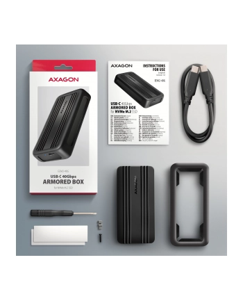 axagon Obudowa zewnętrzna aluminiowa EEM2-40G USB4 Gen 3x2 M.2 SSD NVMe 40Gbps passive, USB-C cable, silicon sleeve