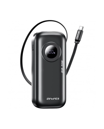 awei Powerbank PA-9 22,5W 10000mAh z kablem USB-C wbudowanym czarny