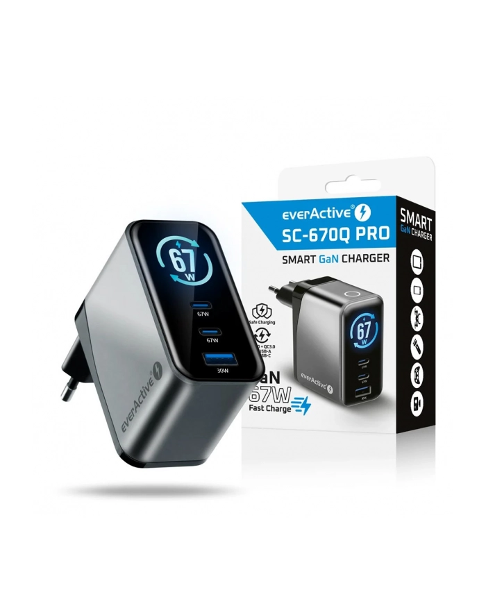 everactive Ładowarka sieciowa GaN QC4+ 67W SC-670Q 2x USB-C 1x USB główny
