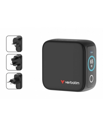 verbatim Ładowarka Mini GaN 65W TFT 2xUSB-C 1xUSB-A  EU/UK/USA 30238 nr 2