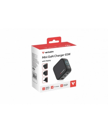 verbatim Ładowarka Mini GaN 65W TFT 2xUSB-C 1xUSB-A  EU/UK/USA 30238 nr 1
