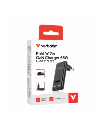 verbatim Ładowarka uniwersalna Fold n GO GaN 65W 2xUSB-C PD 3.0 PPS Czarna nr 2