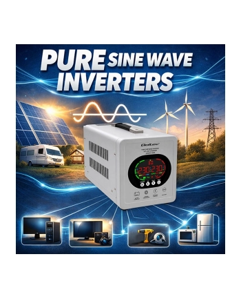 qoltec Zasilacz awaryjny UPS Pure Sine Wave | 1000VA/720W | Przetwornica12/230V z AVR | LCD | LiFePO4 AGM GEL nr 1