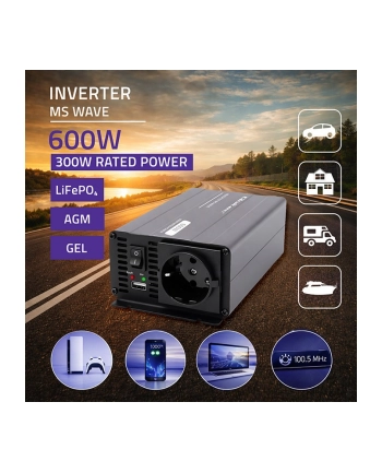 qoltec Przetwornica napięcia MS Wave | 12V na 230V | 300/600W nr 1