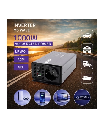 qoltec Przetwornica napięcia MS Wave | 12V na 230V | 500/1000W nr 1