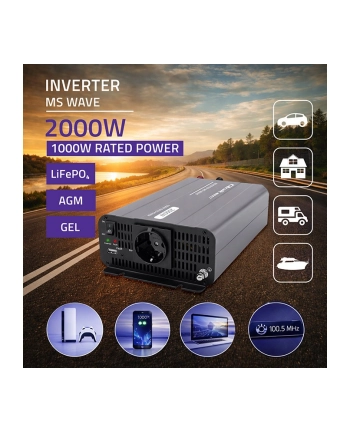 qoltec Przetwornica napięcia MS Wave | 12V na 230V | 1000/2000W nr 1