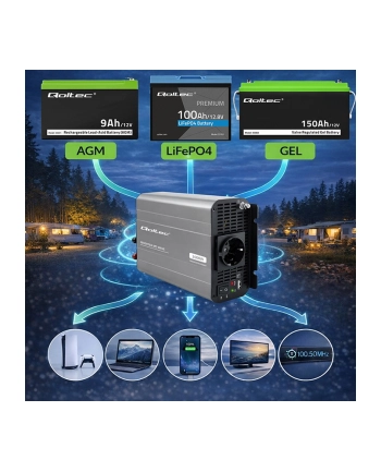 qoltec Przetwornica napięcia MS Wave | 12V na 230V | 1000/2000W nr 2