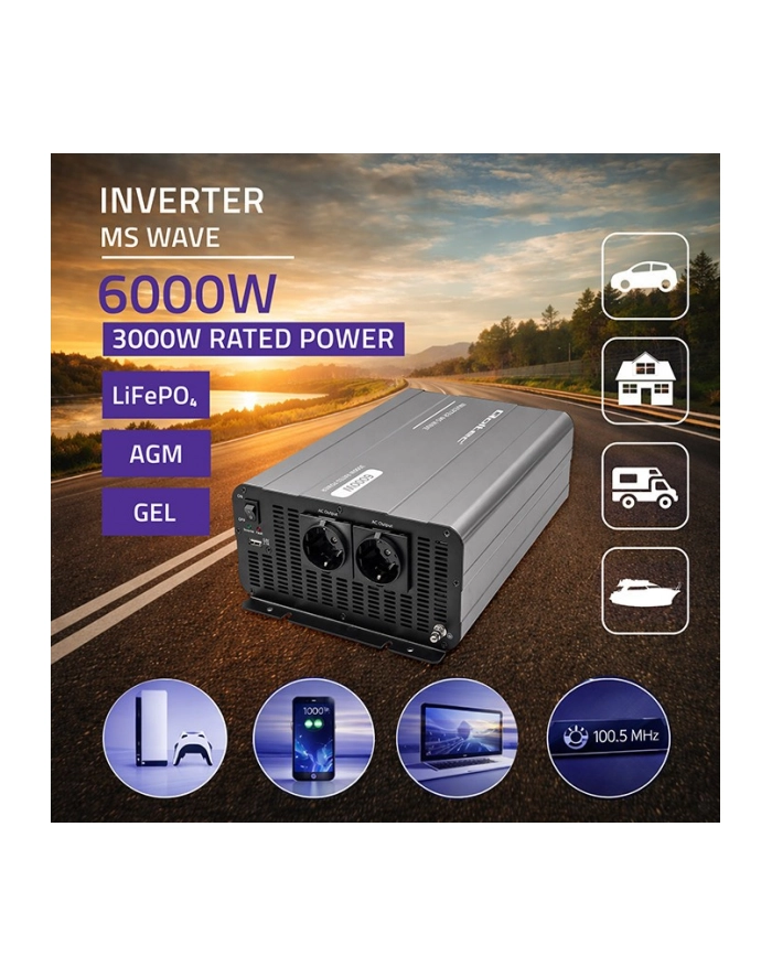 qoltec Przetwornica napięcia MS Wave | 12V na 230V | 3000/6000W główny