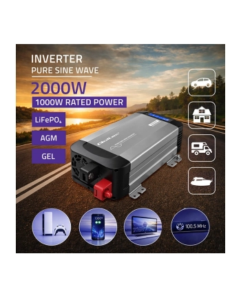 qoltec Przetwornica napięcia Pure Sine Wave | 12V na 230V |  1000/2000W nr 2